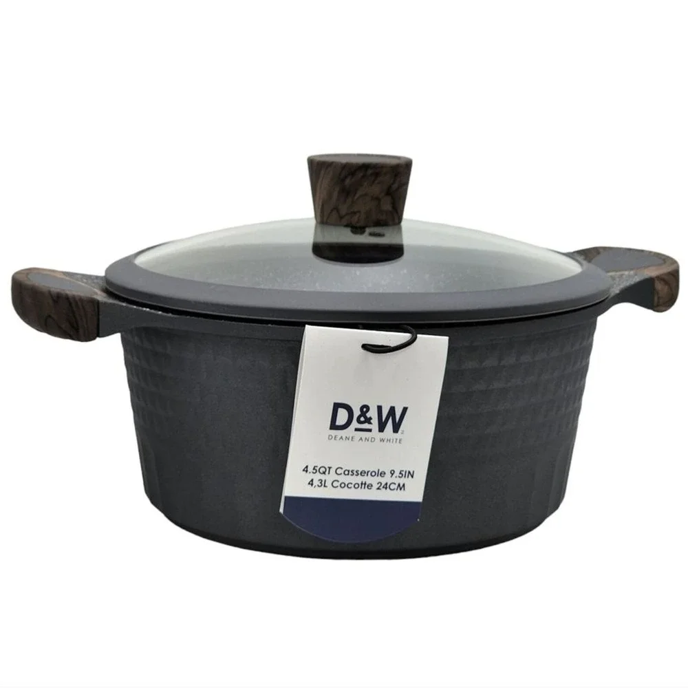 D&W Premium Cookware 9.5in Stock Pot Casserole with Lid Non-stick 4.5QT Charcoal